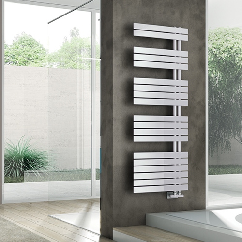 Immagine di Irsap SOUL scaldasalviette, 19 tubi, 4 intervalli, H.141,8 L.55 P.5 cm, attacco sinistro, colore bianco SNL055B01IR01NNN03