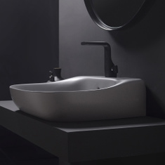 Immagine di Flaminia FLUO 70 lavabo 70 cm da appoggio o sospeso, con troppopieno e piano per rubinetteria, colore cenere finitura opaco FU70LCEN