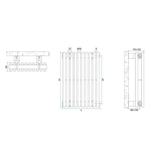 Irsap 2220 ARPA18_2 radiatore verticale, 24 elementi, H.222 L.64,9 P.6,2 cm,  colore bianco finitura lucido - A2822202401IR01A01