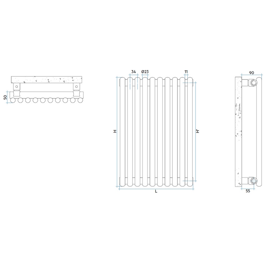 Immagine di Irsap ARPA23 radiatore verticale 14 elementi, H.202 L.47 P.5 cm, colore nero finitura opaco SI1202014K1IR01A01