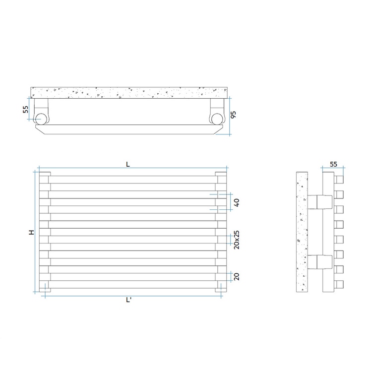 Irsap SAX radiatore orizzontale 36 elementi, H.144 L.53 P.5,5 cm, colore bianco SX105303601IR01H01