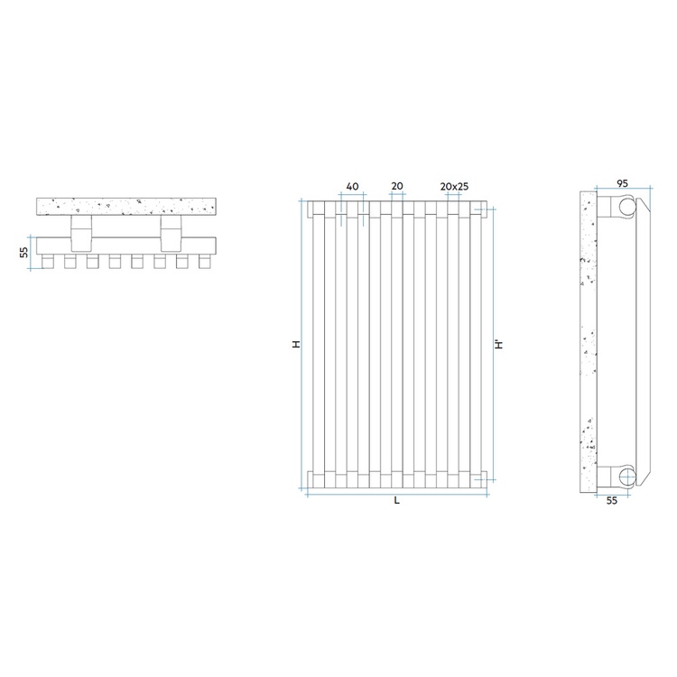 Irsap SAX radiatore verticale 18 elementi, H.180 L.72 P.5,5 cm, finitura rame martellato ruvido SX1180018J4IR01A