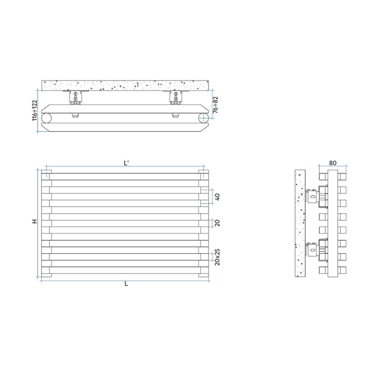 Irsap SAX2 radiatore orizzontale 30 elementi, H.120 L.83 P.8 cm, colore bianco SX208303001IR01H01