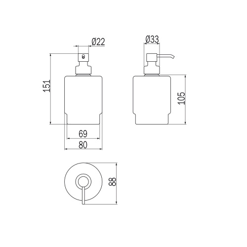 Immagine di Inda MITO spandisapone in vetro satinato con erogatore, per anello supporto A2010N, finitura cromo A2012ACR21