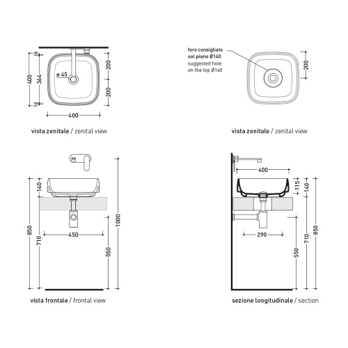 Immagine di Flaminia FLAG lavabo da appoggio L.40 cm, senza piano rubinetteria e troppopieno, colore bianco finitura lucido FG40A