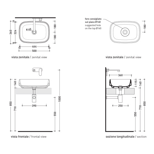 Immagine di Flaminia FLAG lavabo da appoggio L.50 cm, senza piano rubinetteria e troppopieno, colore bianco finitura lucido FG50A