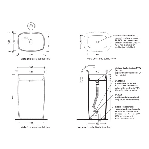 Immagine di Flaminia MONOFLAG lavabo a colonna L.54 cm, da centro stanza, senza piano rubinetteria e troppopieno, colore bianco finitura lucido FG52C