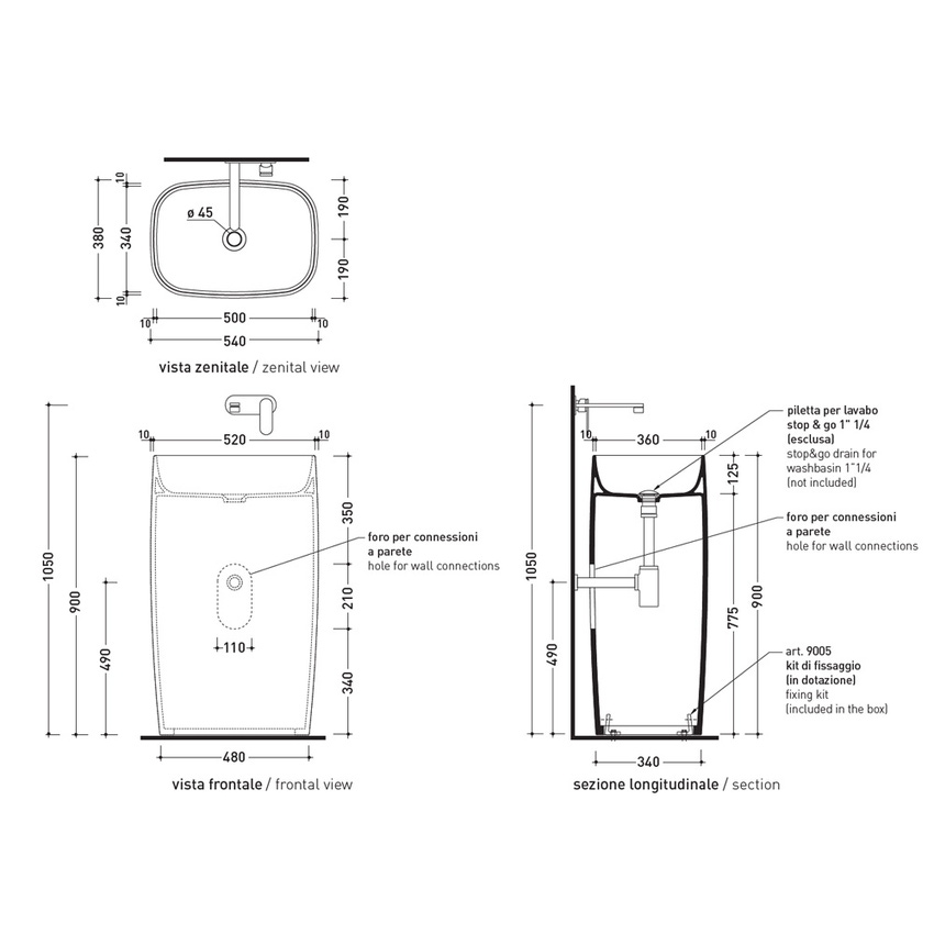Immagine di Flaminia MONOFLAG lavabo a colonna L.54 cm, a parete, senza piano rubinetteria e troppopieno, colore bianco finitura lucido FG52P