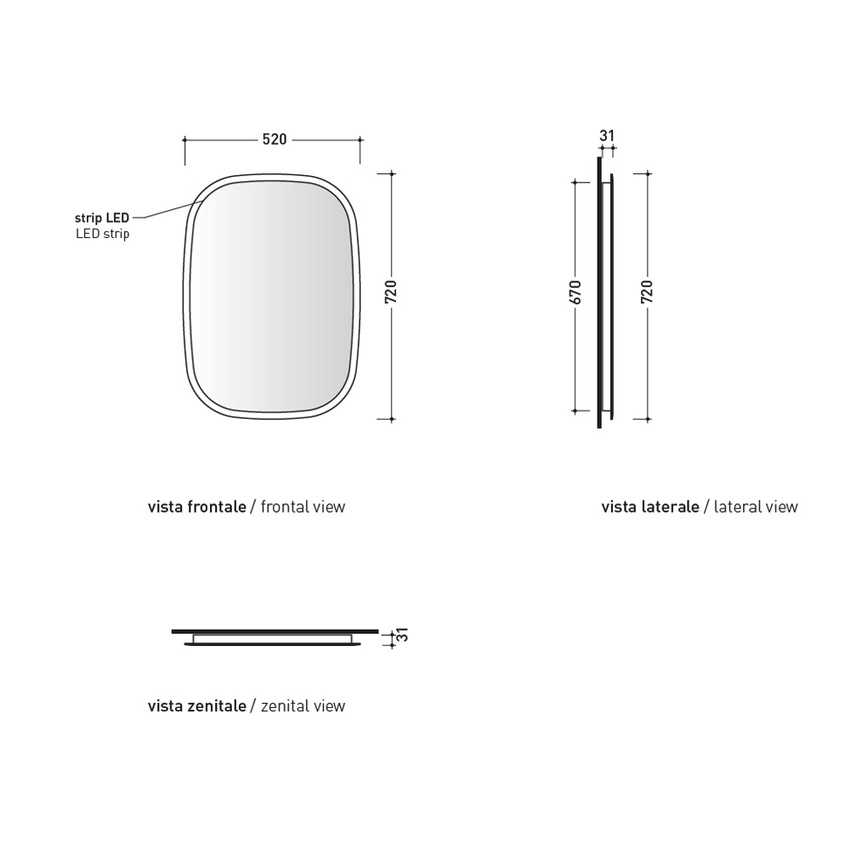 Immagine di Flaminia FLAG specchio reversibile L.52 H.72 cm, con bordo molato trasparente e luce led FG52SPE