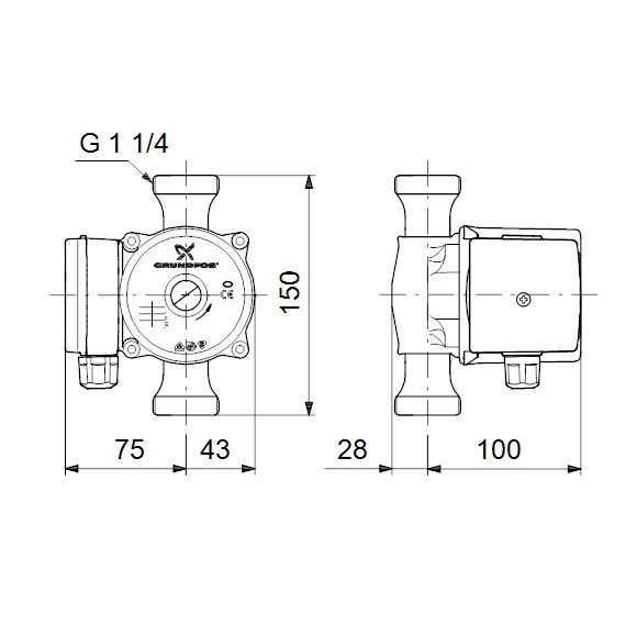 Grundfos 59643500 UP 20-30 N 150 Circolatore a rotore bagnato a una  velocità per impianti di acqua calda sanitaria domestici, bocche filettate  G 1 1/4, prevalenza max 3 m