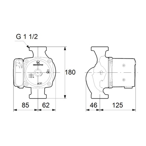 Immagine di Grundfos UPS 25-55 N 180 Circolatore a rotore bagnato a tre velocità per impianti di acqua calda sanitaria domestici, bocche filettate G 1" 1/2, prevalenza max 5.5 m 95906408