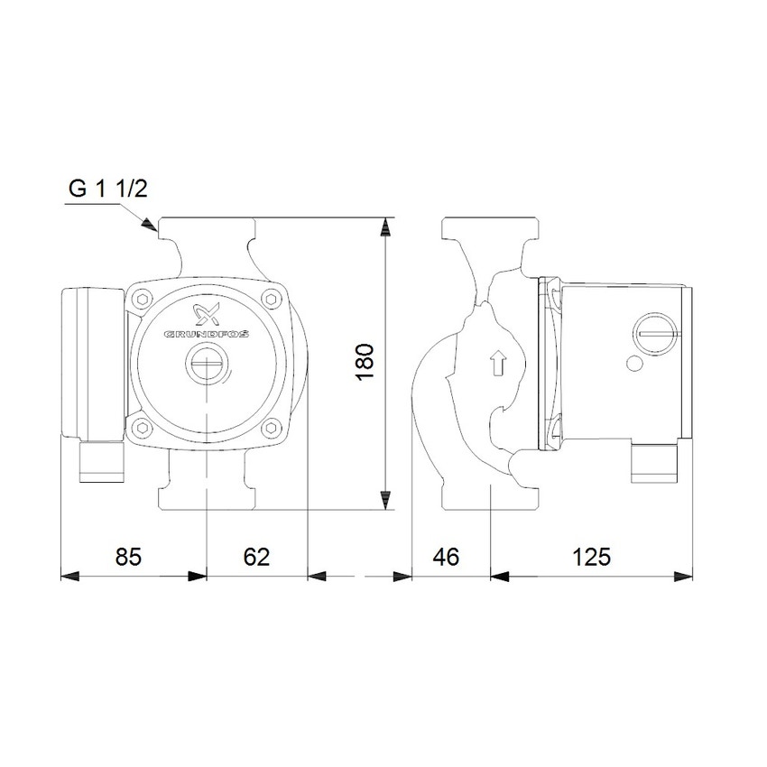 Immagine di Grundfos UPS 25-80 N 180 Circolatore a rotore bagnato a tre velocità per impianti di acqua calda sanitaria domestici, bocche filettate G 1" 1/2, prevalenza max 8 m 95906439