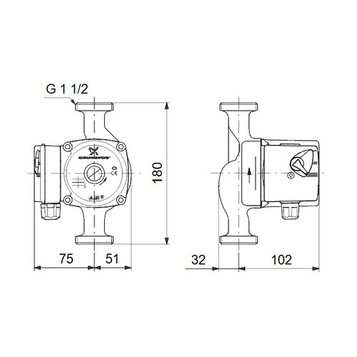 Immagine di Grundfos UPS 25-40 N 180 Circolatore a rotore bagnato a tre velocità per impianti di acqua calda sanitaria domestici, bocche filettate G 1" 1/2, prevalenza max 4 m 96913060
