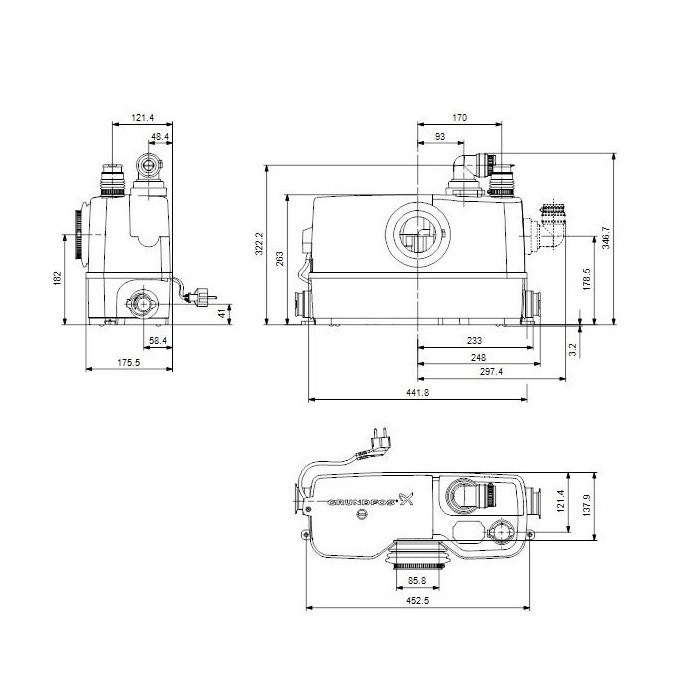 Immagine di Grundfos SOLOLIFT2 WC-3 Stazione di sollevamento automatica compatta per acque reflue domestiche, collegamento WC + 3 ingressi aggiuntivi 97775315