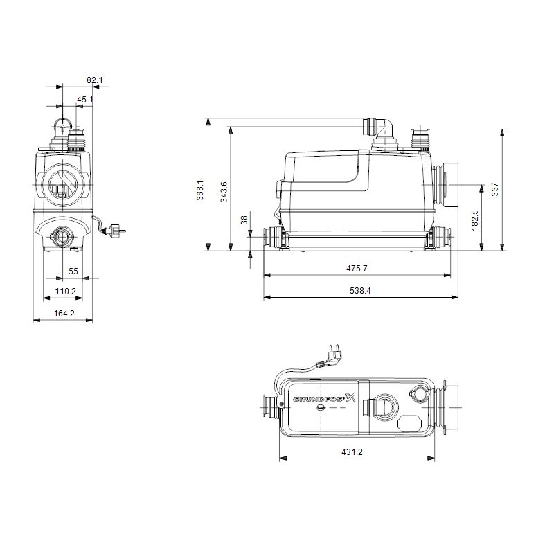Immagine di Grundfos SOLOLIFT2 CWC-3 Stazione di sollevamento automatica compatta per acque reflue domestiche, collegamento WC sospeso + 3 ingressi aggiuntivi 97775316