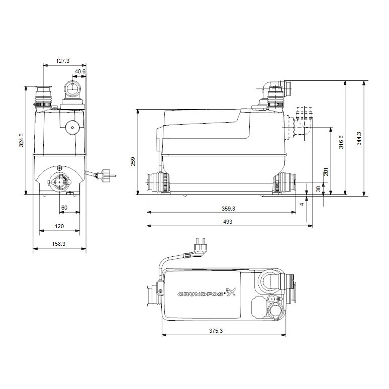 Immagine di Grundfos SOLOLIFT2 C-3 Stazione di sollevamento automatica per acque grigie domestiche, 3 ingressi 97775317