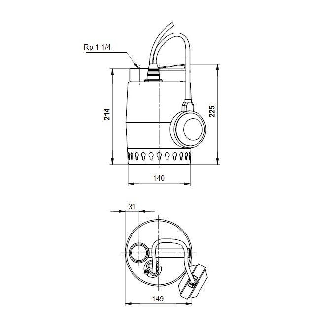 Immagine di Grundfos UNILIFT KP 150 A 1 Pompa sommergibile in acciaio inox per drenaggio acque reflue, con galleggiante, portata max 8.5 m³/h - prevalenza max 5.5 m (cavo 5 m) 011H1600
