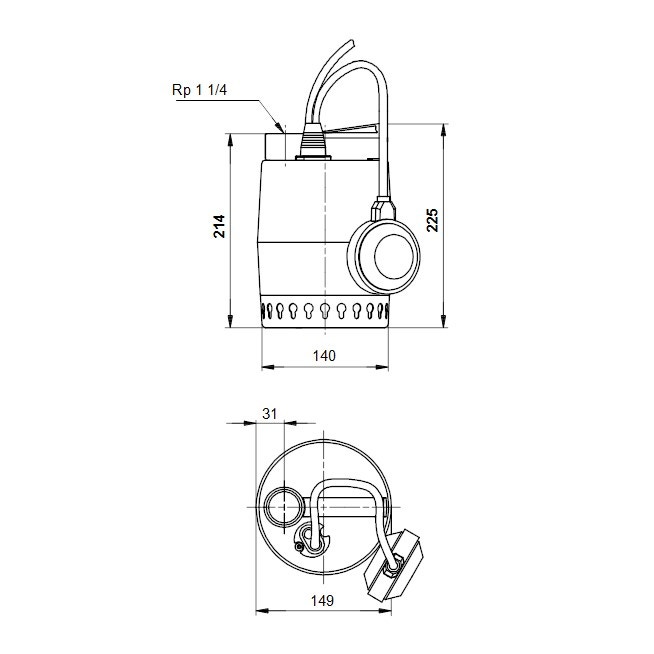 Immagine di Grundfos UNILIFT KP 250 A 1 Pompa sommergibile in acciaio inox per drenaggio acque reflue, con galleggiante, portata max 11.2 m³/h - prevalenza max 7.5 m (cavo 5 m) 012H1600