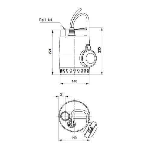 Immagine di Grundfos UNILIFT KP 350 A 1 Pompa sommergibile in acciaio inox per drenaggio acque reflue, con galleggiante, portata max 14 m³/h - prevalenza max 9 m (cavo 5 m) 013N1600