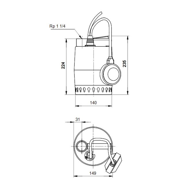 Immagine di Grundfos UNILIFT KP 350 A 1 Pompa sommergibile in acciaio inox per drenaggio acque reflue, con galleggiante, portata max 14 m³/h - prevalenza max 9 m (cavo 10 m) 013N1800