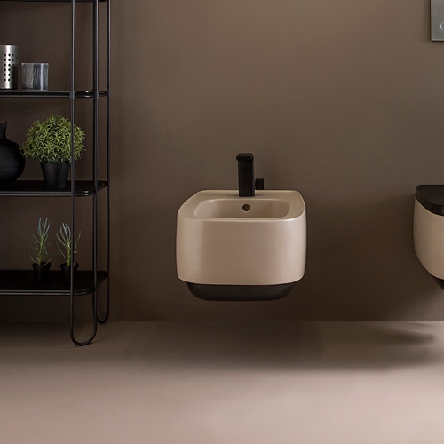 Immagine di Flaminia FLAG bidet sospeso monoforo, con troppopieno, finitura bicolore argilla e carbone opaco FG218SAC