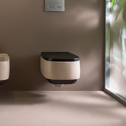 Immagine di Flaminia FLAG vaso sospeso con sistema goclean®, senza sedile, finitura bicolore argilla e carbone opaco FG118GSAC