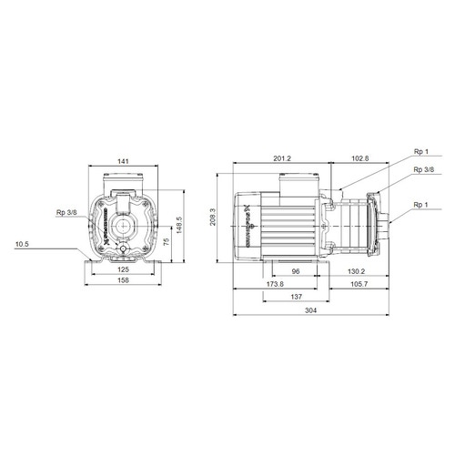 Immagine di Grundfos CM 3-3 A-R-A-E-AVBE C-A-A-N Pompa centrifuga multistadio orizzontale in acciaio inox e ghisa, 3 giranti, prevalenza 20.61 m 96806803