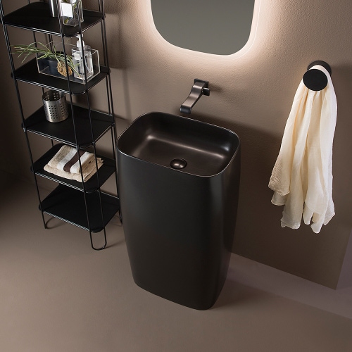 Immagine di Flaminia MONOFLAG lavabo a colonna L.54 cm, a parete, senza piano rubinetteria e troppopieno, colore fango finitura opaco FG52PFAN