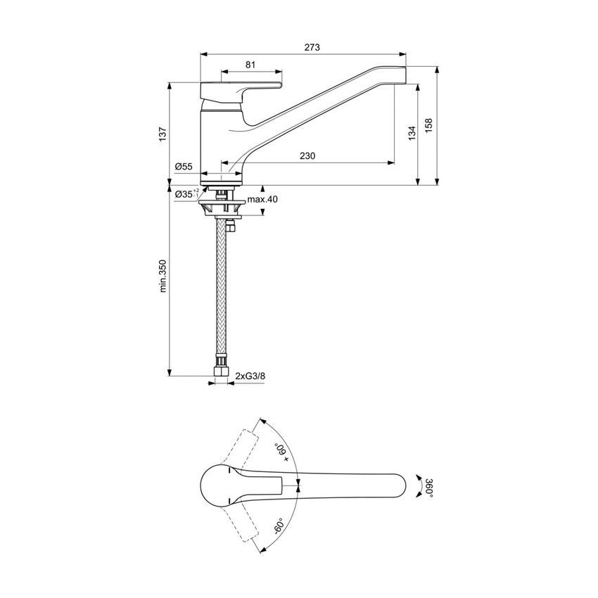 Immagine di Ideal Standard ACTIVE miscelatore monocomando da appoggio su lavello, bocca di erogazione girevole, finitura cromo B8079AA