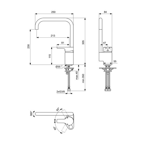 Immagine di Ideal Standard ACTIVE miscelatore monocomando da appoggio su lavello, bocca di erogazione alta orientabile, finitura cromo B8084AA