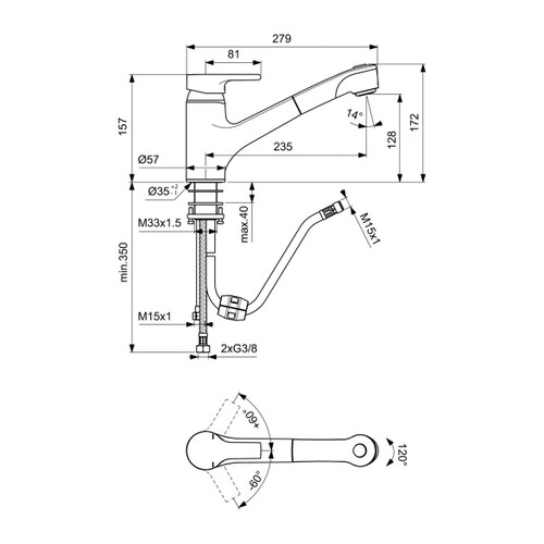 Immagine di Ideal Standard ACTIVE miscelatore monocomando da appoggio su lavello, bocca di erogazione orientabile ed estraibile con doccetta a 2 funzioni, finitura cromo B8435AA