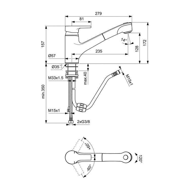 cromato Ideal Standard B0673AA Connect Miscelatore Cucina monocomando da lavello per installazione sottofinestra