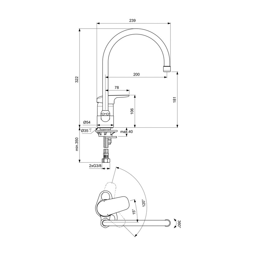 Miscelatore Monocomando Per Lavello Ceramica Dolomite - Bocca Alta Tubolare Cromata, Con Flessibili Acciaio - Foto 7