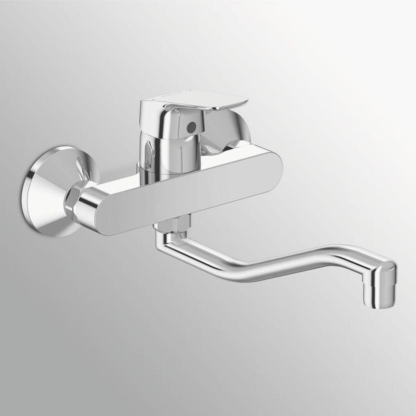 Immagine di Ideal Standard CERAFLEX miscelatore monocomando a parete per lavello, bocca di erogazione orientabile, finitura cromo B5128AA