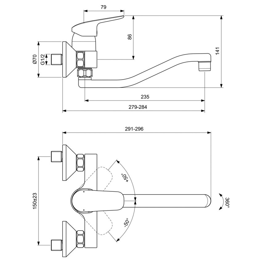 Immagine di Ideal Standard CERAFLEX miscelatore monocomando a parete per lavello, bocca di erogazione orientabile, finitura cromo B5128AA