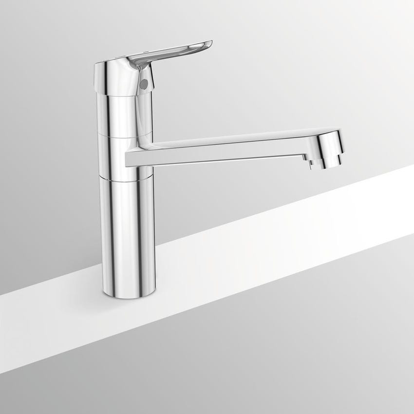 Immagine di Ideal Standard CERAFLEX miscelatore monocomando da appoggio su lavello, bocca di erogazione orientabile, finitura cromo BC135AA