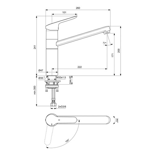 Immagine di Ideal Standard CERAFLEX miscelatore monocomando da appoggio su lavello, bocca di erogazione orientabile, finitura cromo BC135AA