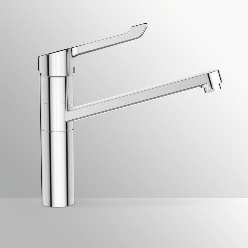 Immagine di Ideal Standard CERAFLEX miscelatore monocomando da appoggio su lavello con leva lunga, bocca di erogazione orientabile, finitura cromo BC137AA
