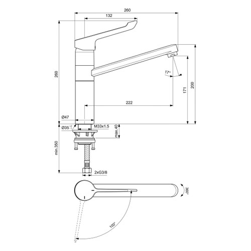 Immagine di Ideal Standard CERAFLEX miscelatore monocomando da appoggio su lavello con leva lunga, bocca di erogazione orientabile, finitura cromo BC137AA
