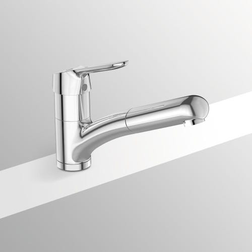 Immagine di Ideal Standard CERAFLEX miscelatore monocomando da appoggio con bocca di erogazione orientabile ed estraibile, finitura cromo BC143AA
