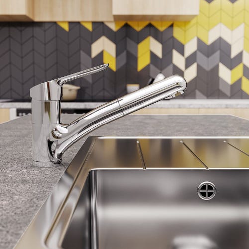 Immagine di Ideal Standard CERAFLEX miscelatore monocomando da appoggio con bocca di erogazione orientabile ed estraibile, finitura cromo BC143AA