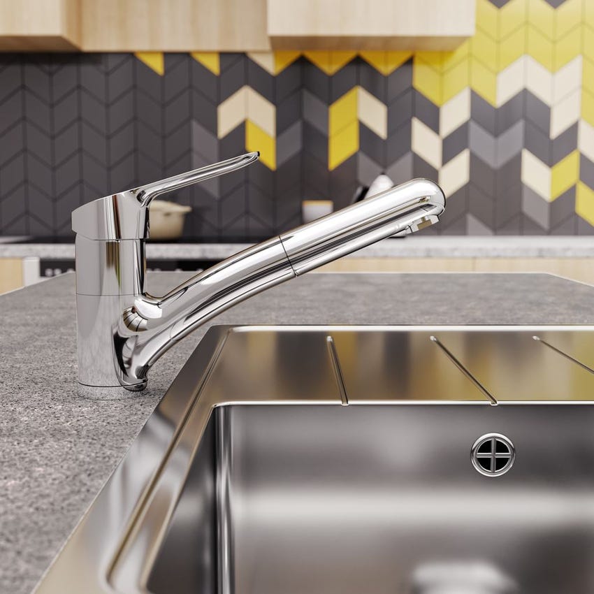 Immagine di Ideal Standard CERAFLEX miscelatore monocomando da appoggio con bocca di erogazione orientabile ed estraibile, finitura cromo BC143AA