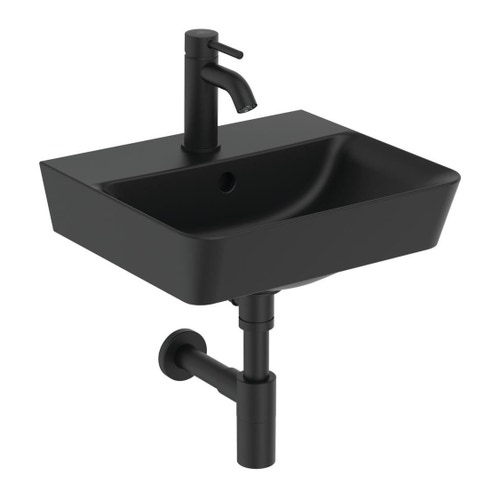 Immagine di Ideal Standard CERALINE miscelatore lavabo P.15 cm, con asta di comando e scarico piletta da 1-1/4", colore nero finitura opaco BC193XG