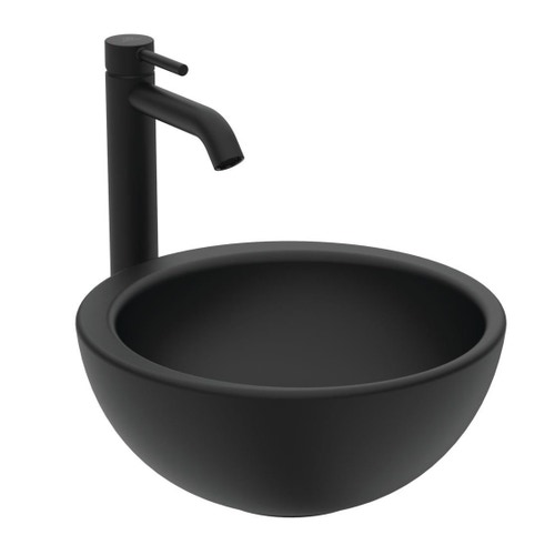 Immagine di Ideal Standard CERALINE miscelatore lavabo H.32 cm da appoggio su piano, senza asta di comando e scarico piletta, colore nero finitura opaco BC269XG