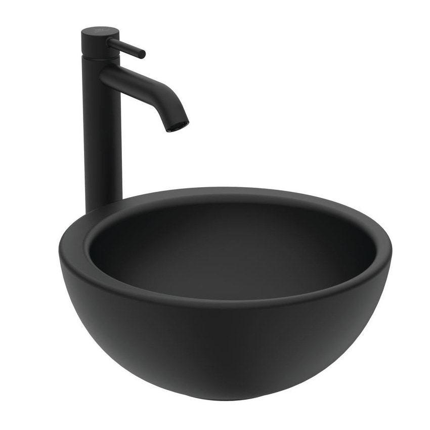 Immagine di Ideal Standard CERALINE miscelatore lavabo H.32 cm da appoggio su piano, senza asta di comando e scarico piletta, colore nero finitura opaco BC269XG