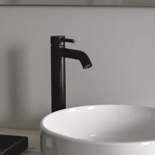 Immagine di Ideal Standard CERALINE miscelatore lavabo H.32 cm da appoggio su piano, senza asta di comando e scarico piletta, colore nero finitura opaco BC269XG