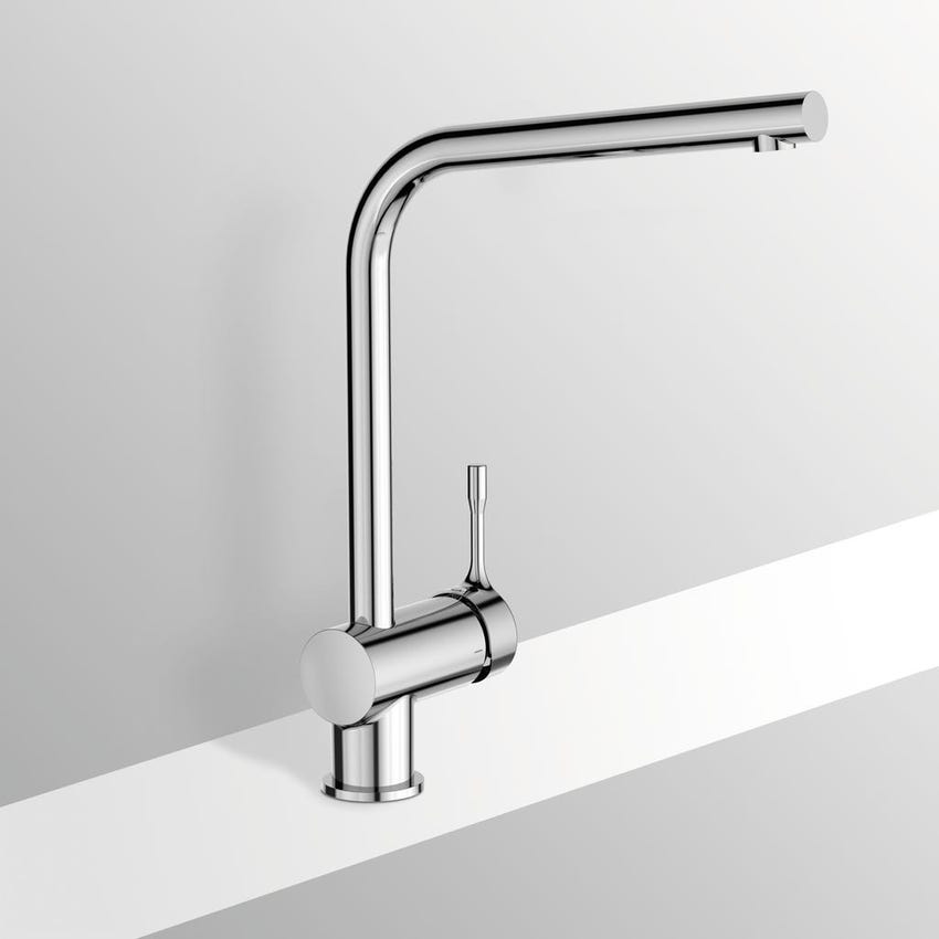 Immagine di Ideal Standard CERALOOK miscelatore monocomando da appoggio su lavello, con bocca di erogazione orientabile, finitura cromo BC174AA