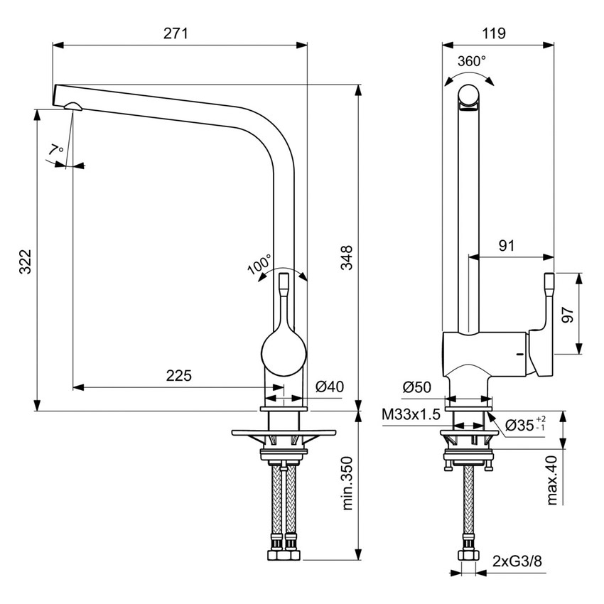 Immagine di Ideal Standard CERALOOK miscelatore monocomando da appoggio su lavello, con bocca di erogazione orientabile, finitura silver storm BC174GN