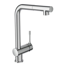 Immagine di Ideal Standard CERALOOK miscelatore monocomando da appoggio su lavello, con bocca di erogazione orientabile ed estraibile, con doccetta a 1 funzione, finitura cromo BC176AA