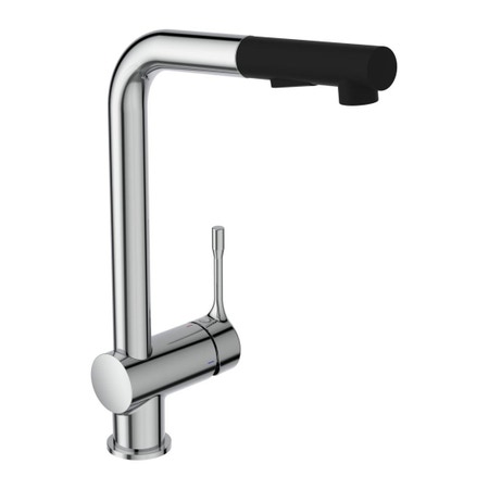 Immagine di Ideal Standard CERALOOK miscelatore monocomando da appoggio su lavello, con bocca di erogazione orientabile ed estraibile, con doccetta a 2 funzioni, finitura cromo BC178AA